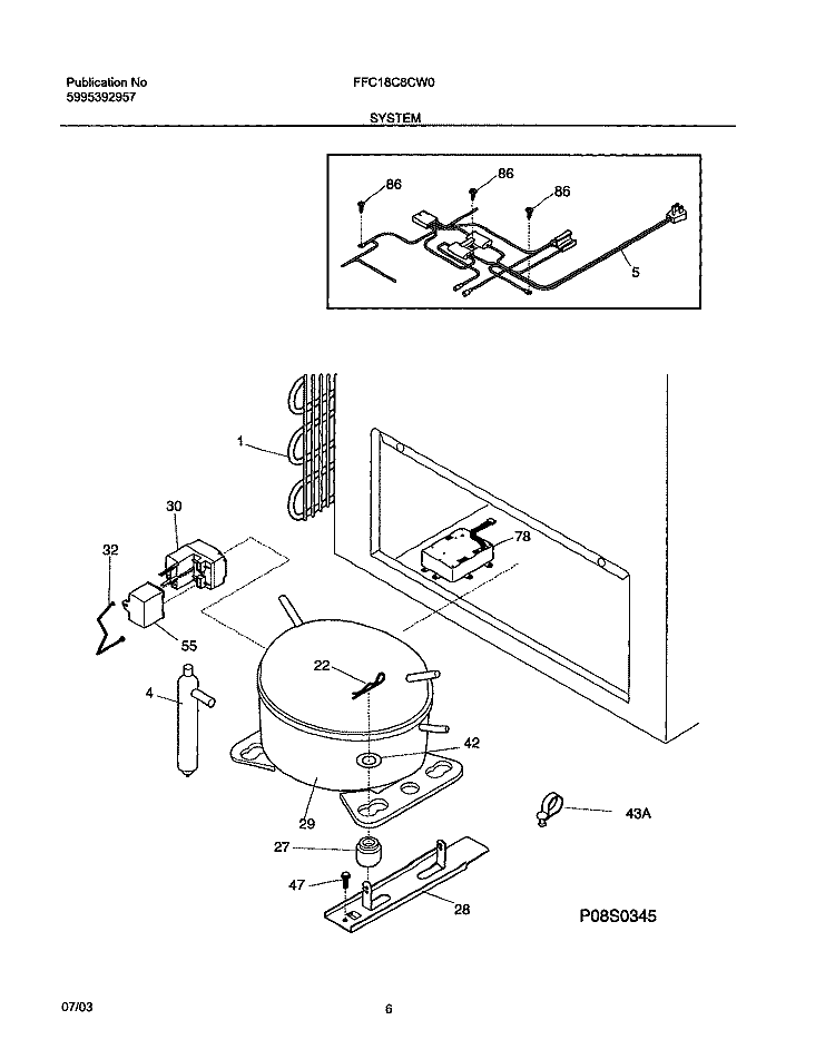 SYSTEM Diagram and Parts List for FFC18C8CW0  Frigidaire Freezer