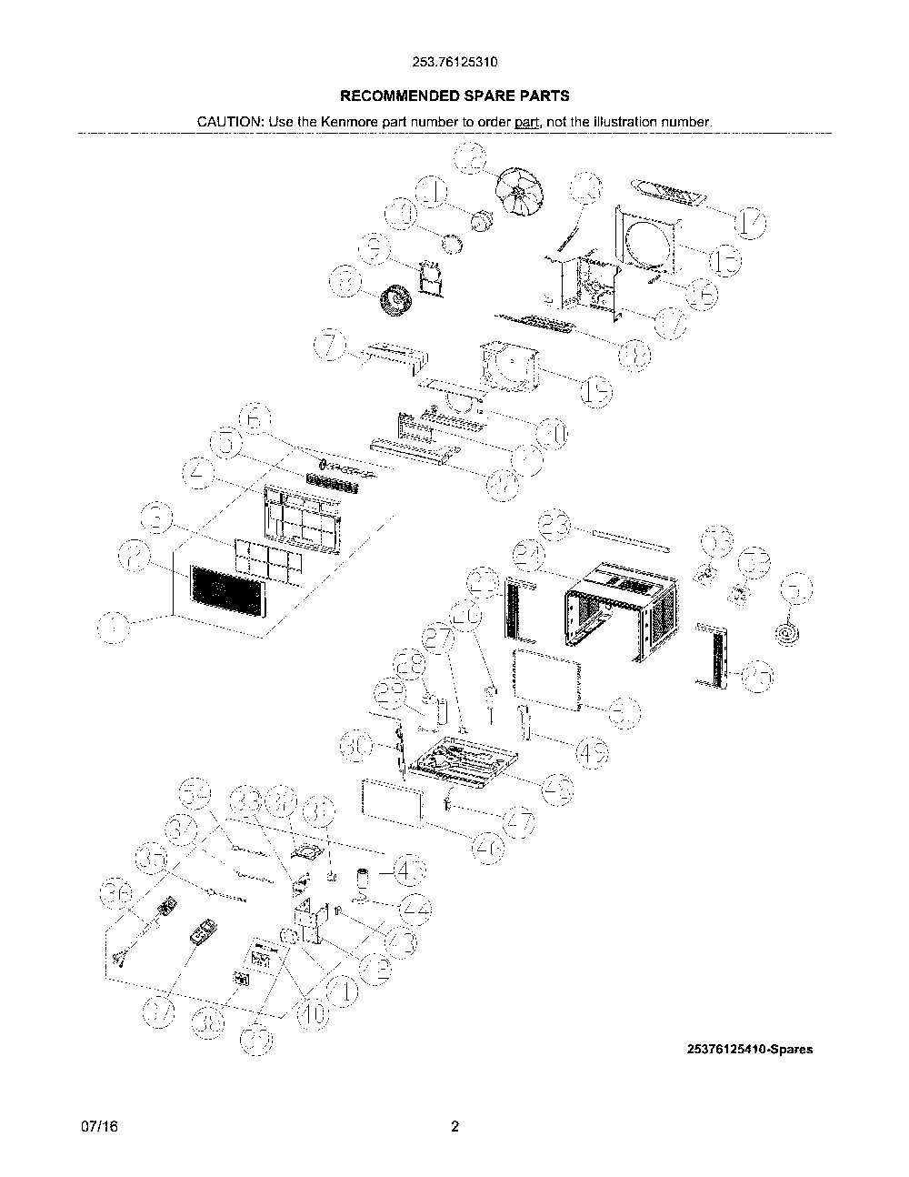 Recommended spare parts Diagram and Parts List for 25376125310  Kenmore Air Conditioner