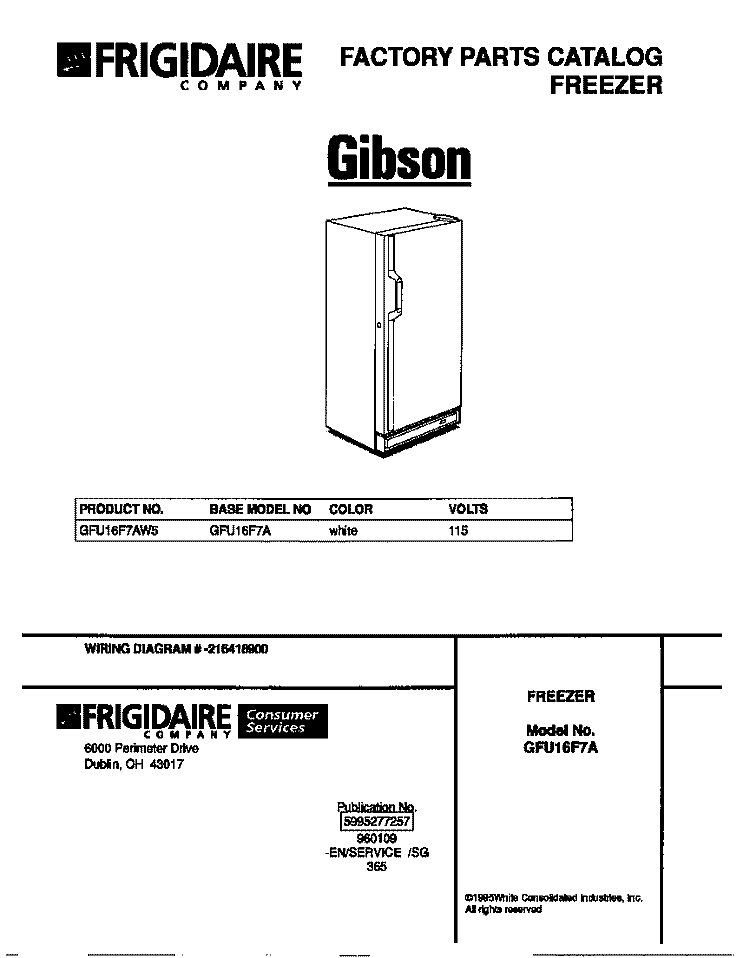 COVER Diagram and Parts List for GFU16F7AW5  Gibson Freezer