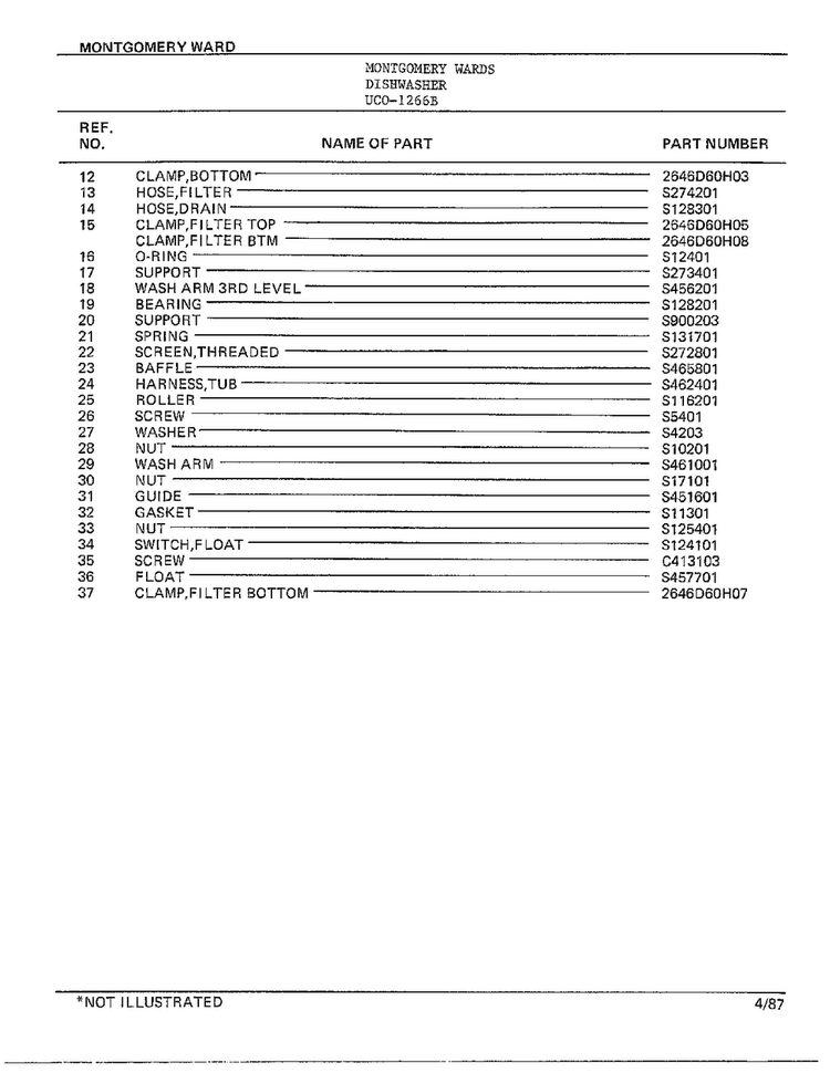 Dishwasher Page 5 Diagram and Parts List for 1266B  Frigidaire Dishwasher