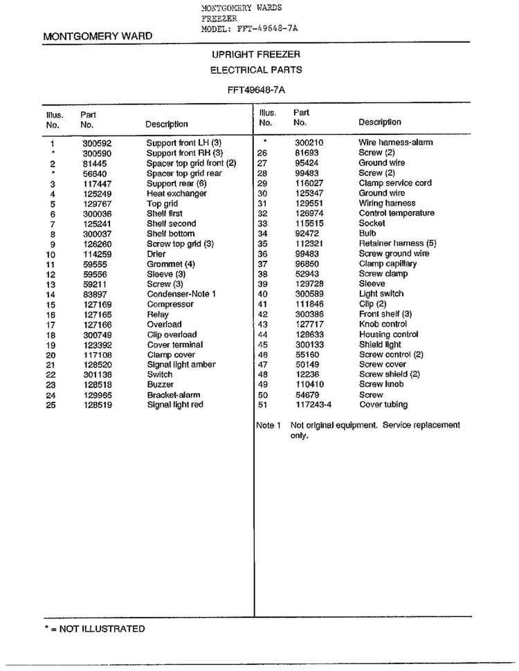 Upright Freezer/electrical Parts Page 2 Diagram and Parts List for 49648-7A  Frigidaire Freezer