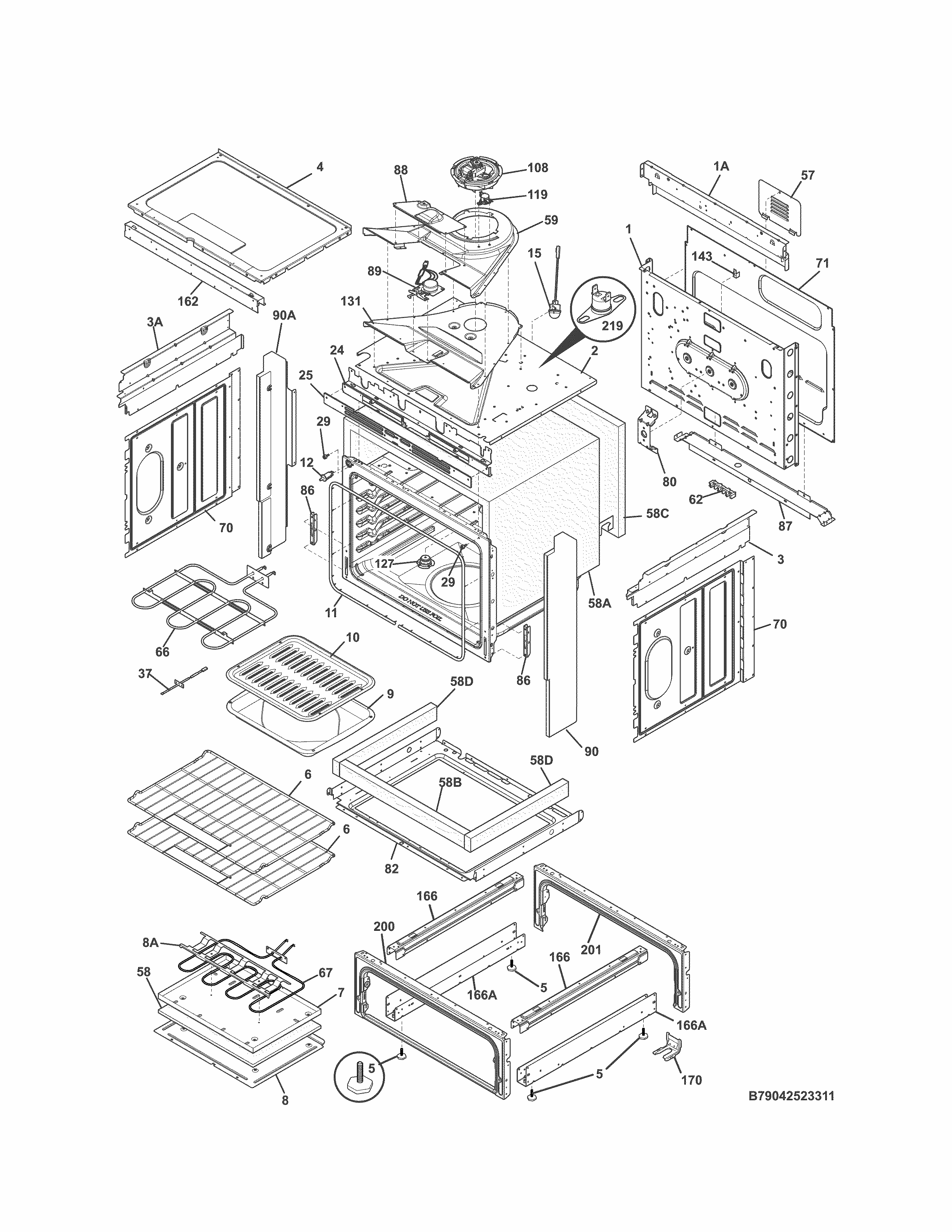 Body Diagram and Parts List for 79042523313  Kenmore Range