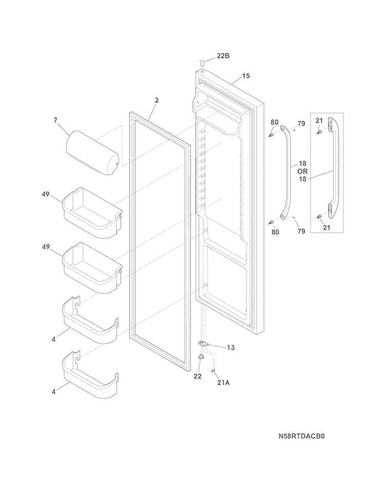 Refrigerator Door Diagram and Parts List for FFSS2314QE1  Frigidaire Refrigerator