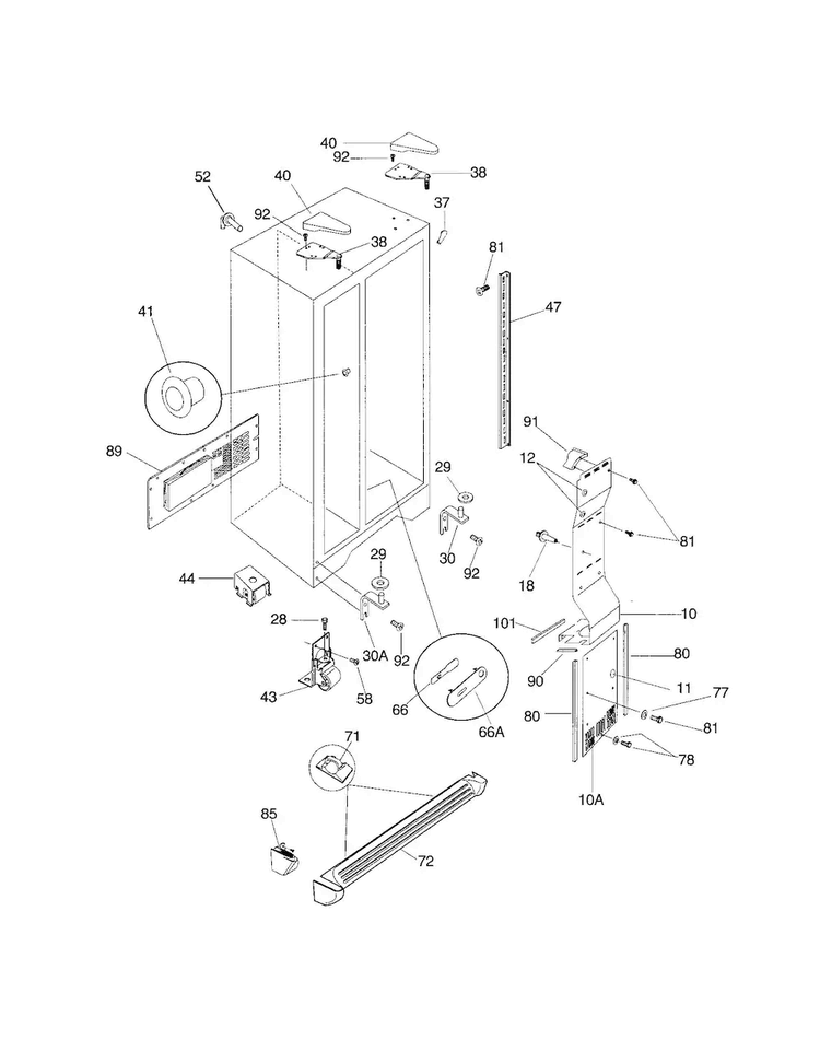 Cabinet Diagram and Parts List for FRS20ZGGB3  Frigidaire Refrigerator
