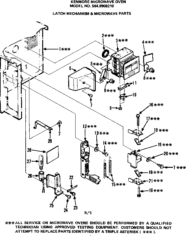 Latch Mechansim & Microwave Parts Diagram and Parts List for 5649908210  Kenmore Microwave