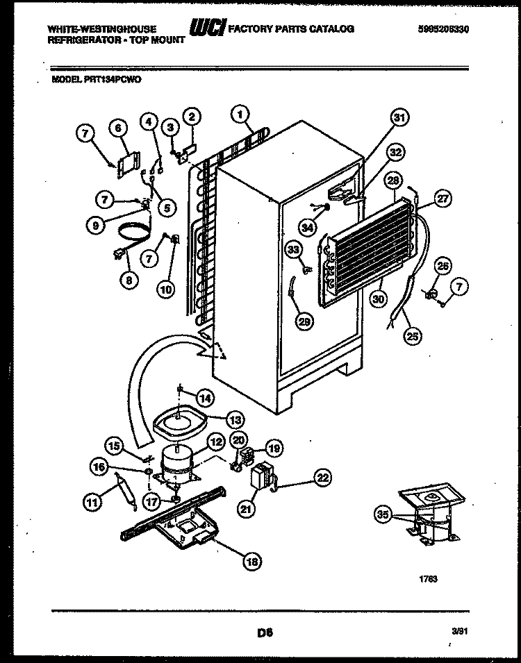 SYSTEM AND AUTOMATIC DEFROST PARTS Diagram and Parts List for PRT134PCW0  Frigidaire Refrigerator