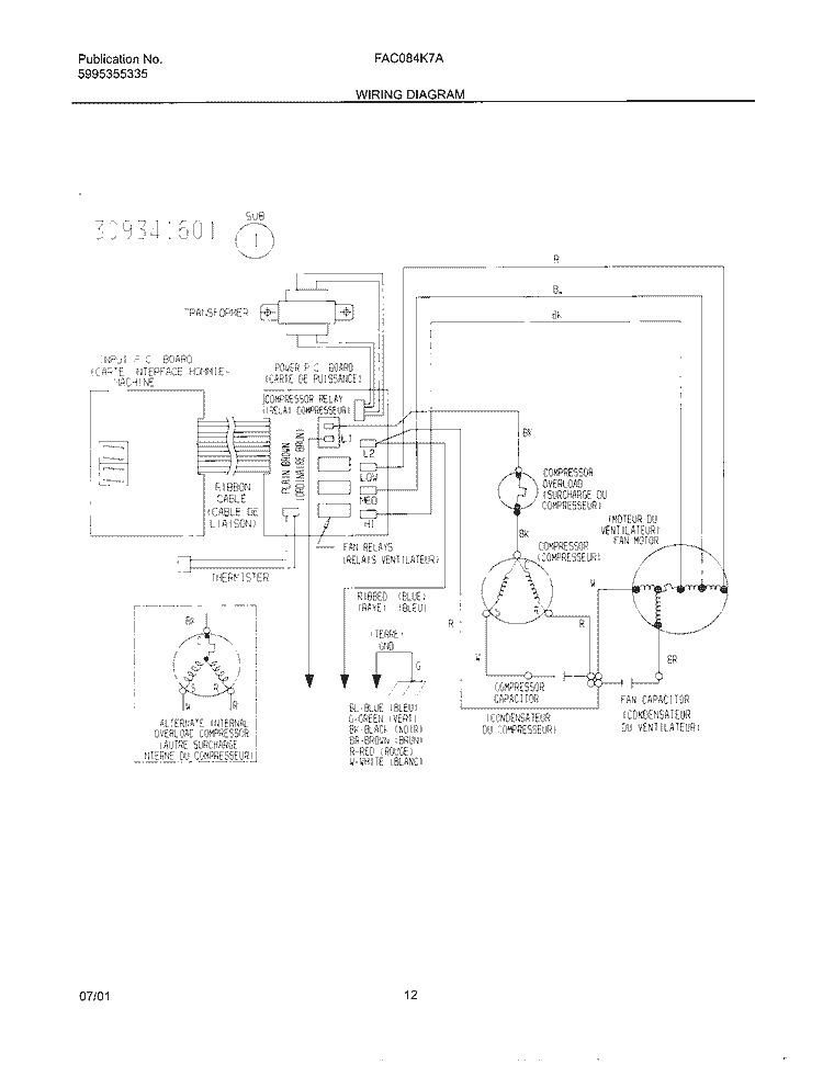 WIRING DIAGRAM Diagram and Parts List for FAC084K7A3  Frigidaire Air Conditioner
