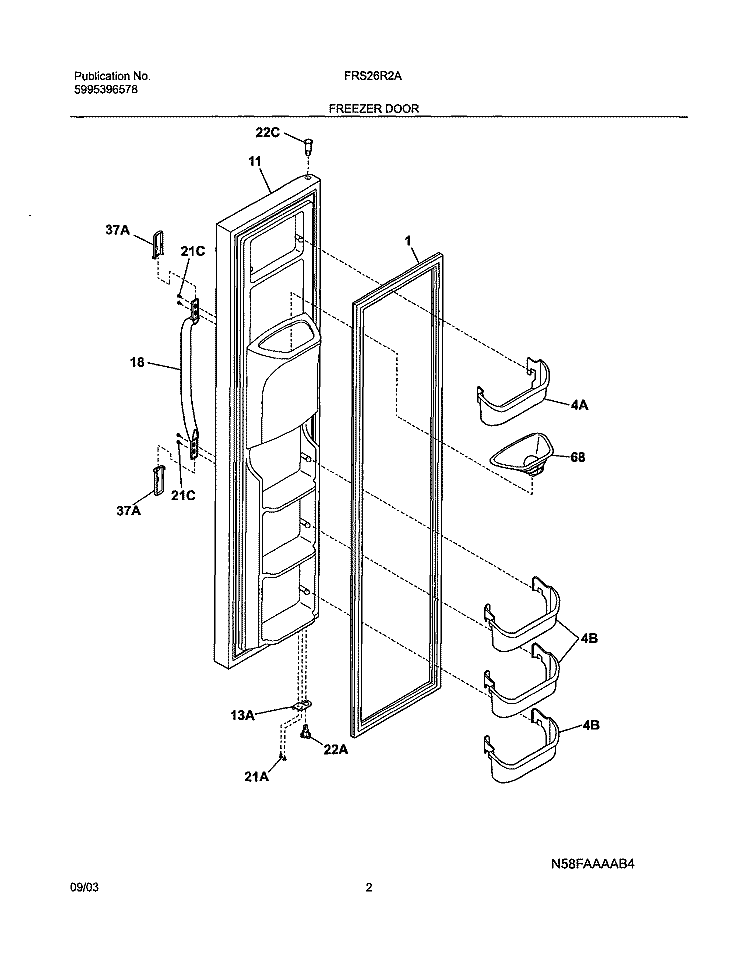 FREEZER DOOR Diagram and Parts List for FRS26R2AQ6  Frigidaire Refrigerator