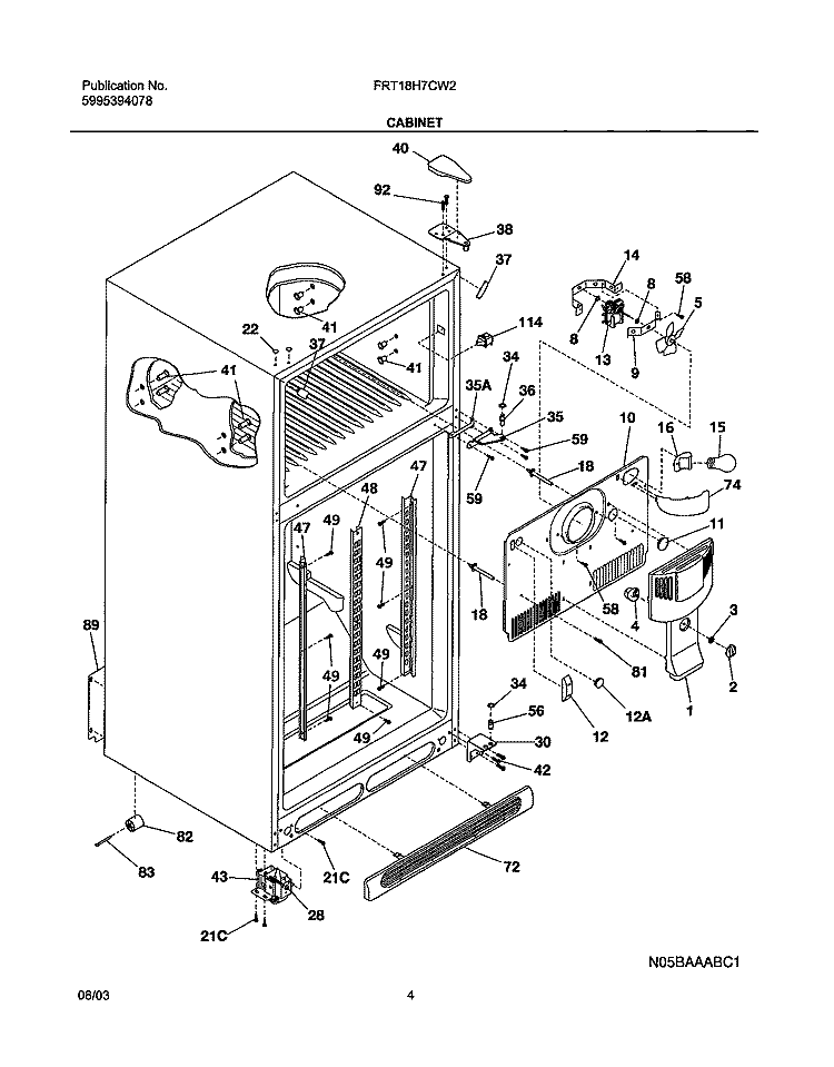 CABINET Diagram and Parts List for FRT18H7CW2  Frigidaire Refrigerator