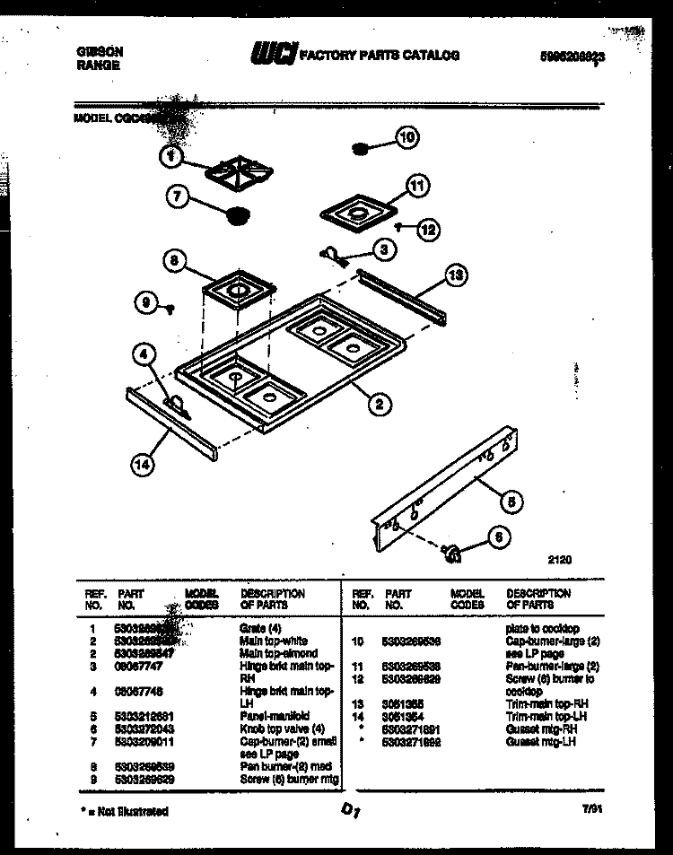 COOKTOP PARTS Diagram and Parts List for CGC4S9WXA  Gibson Range