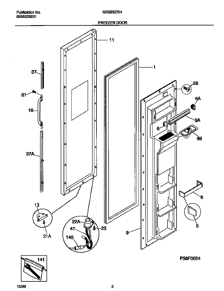 FREEZER DOOR Diagram and Parts List for GRS26ZRHW2  Gibson Refrigerator