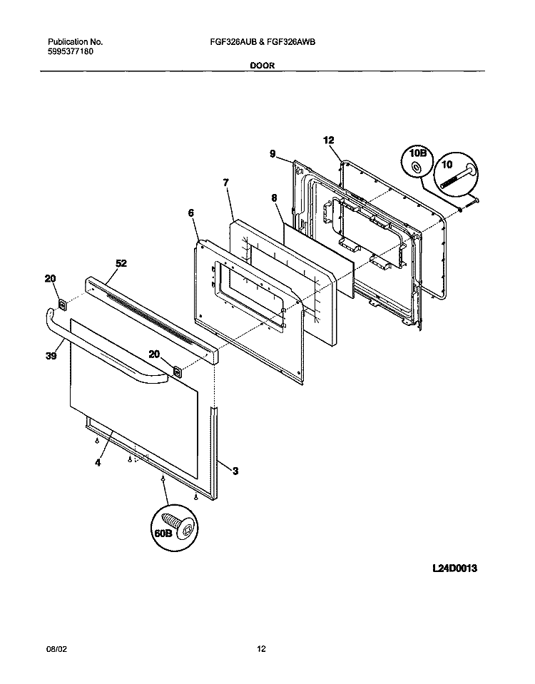 DOOR Diagram and Parts List for FGF326ASB  Frigidaire Range