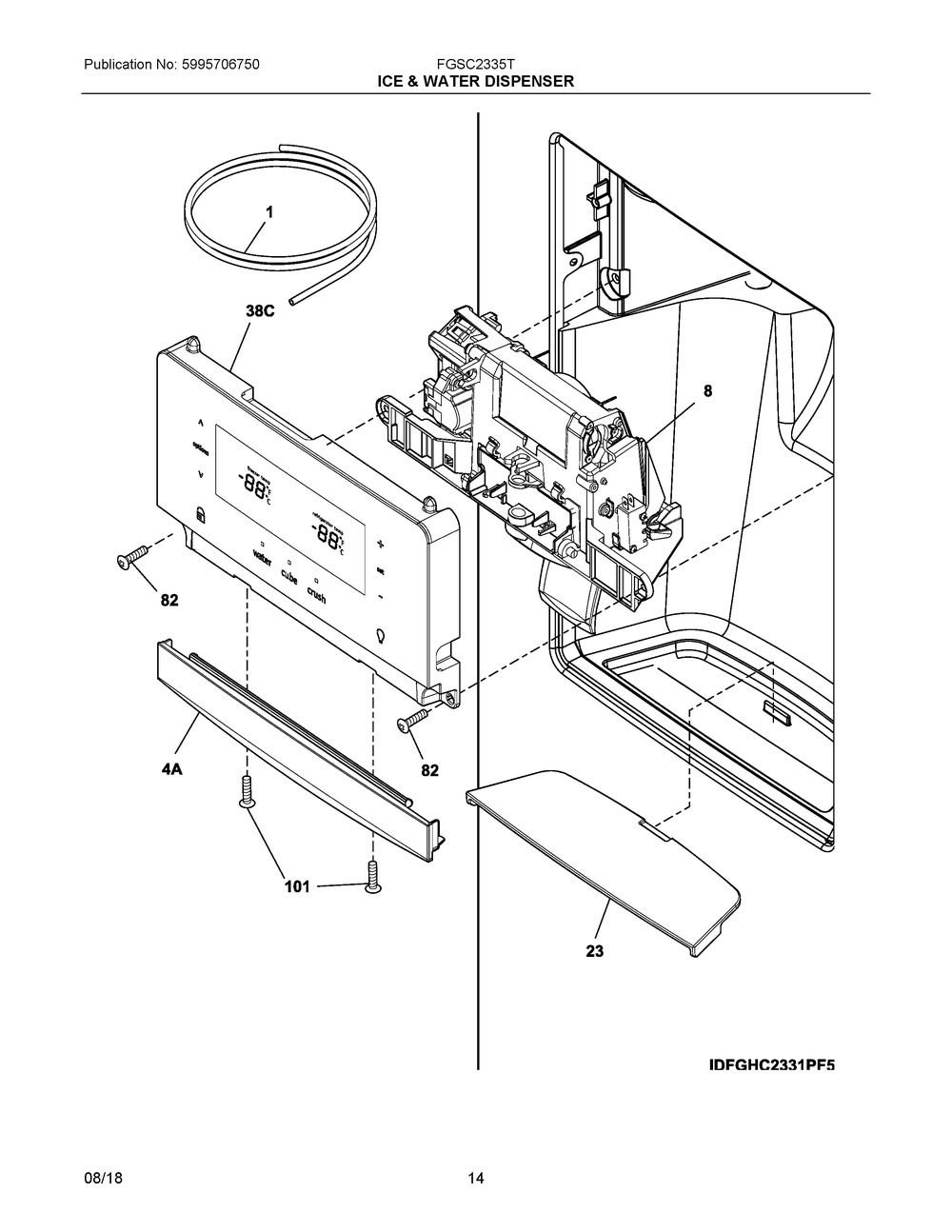 Ice & Water Dispenser Diagram and Parts List for FGSC2335TD4  Frigidaire Refrigerator