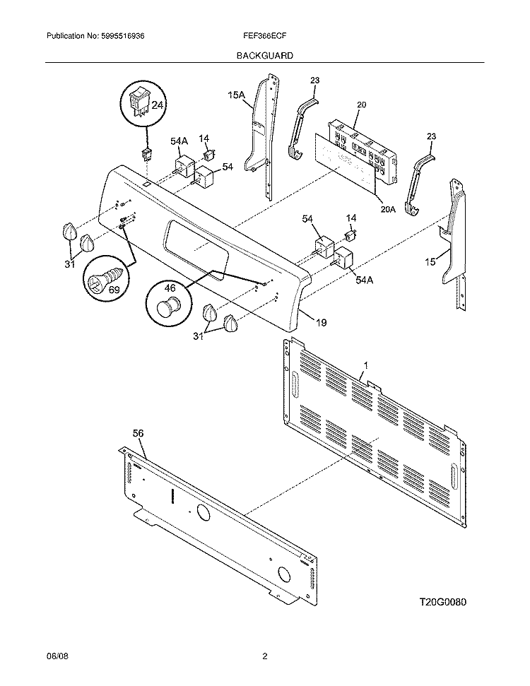 BACKGUARD Diagram and Parts List for FEF366ECF  Frigidaire Range