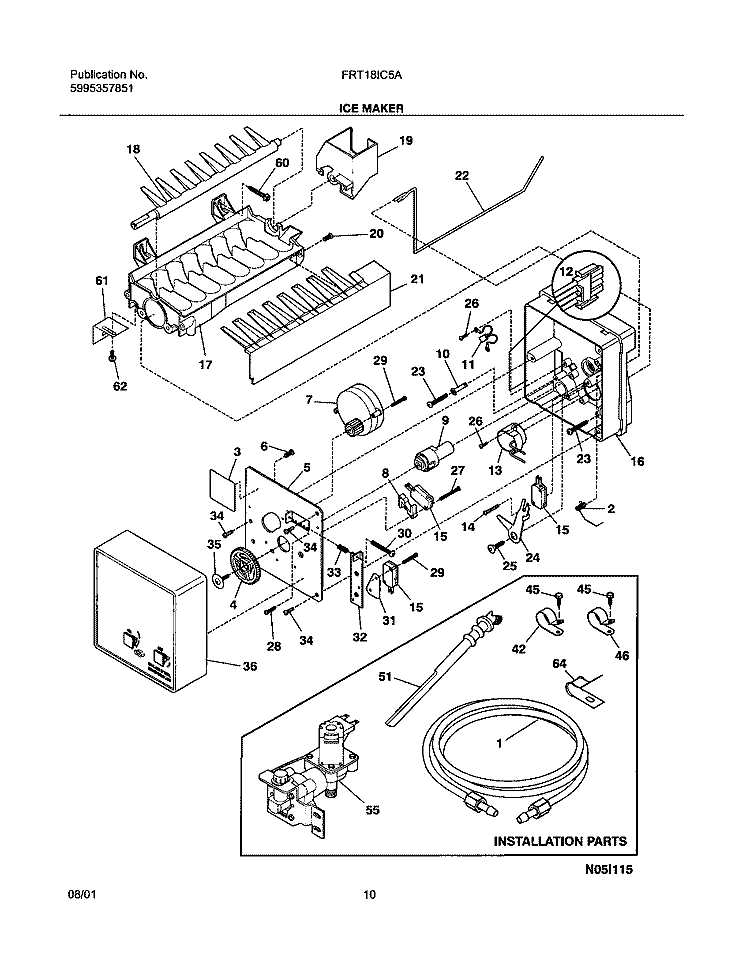 ICE MAKER Diagram and Parts List for FRT18IC5AT2  Frigidaire Refrigerator