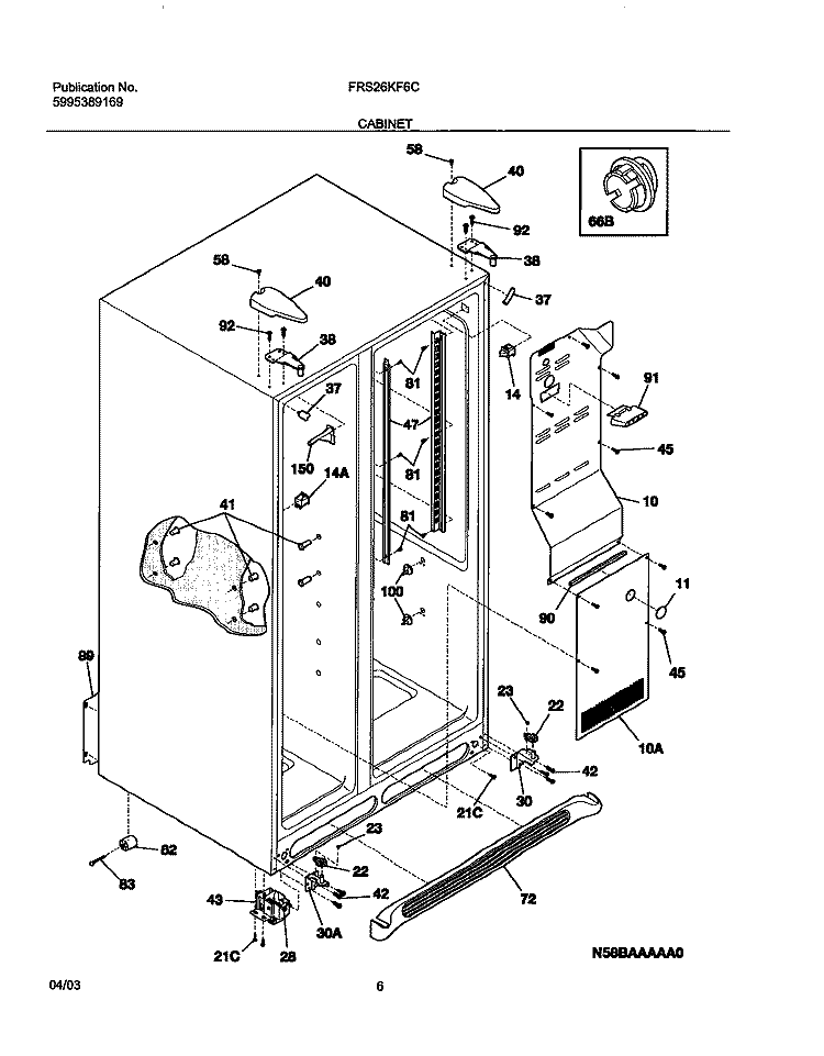 CABINET Diagram and Parts List for FRS26KF6CB0  Frigidaire Refrigerator