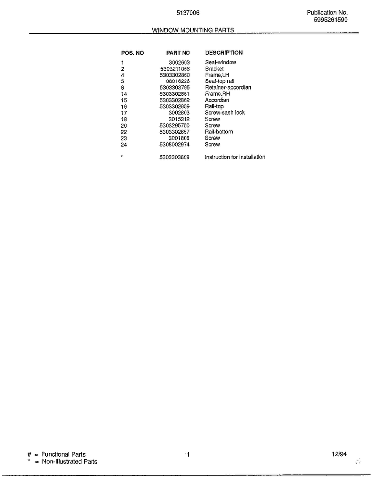Window Mounting Parts Page 2 Diagram and Parts List for 5137006A  Frigidaire Air Conditioner