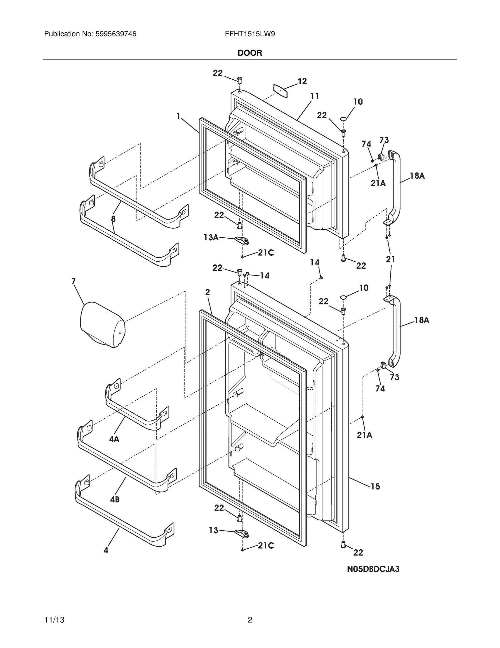03 - DOORS Diagram and Parts List for FFHT1515LW9  Frigidaire Refrigerator