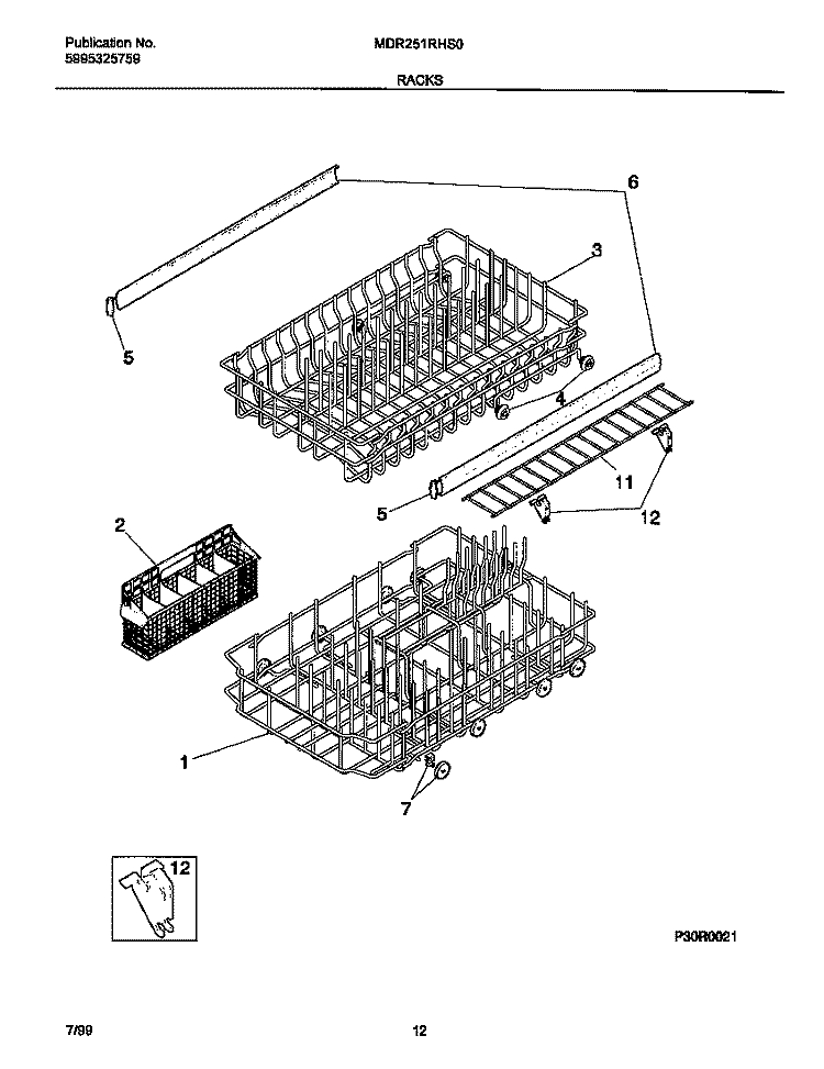 RACK Diagram and Parts List for MDR251RHS0  Frigidaire Dishwasher