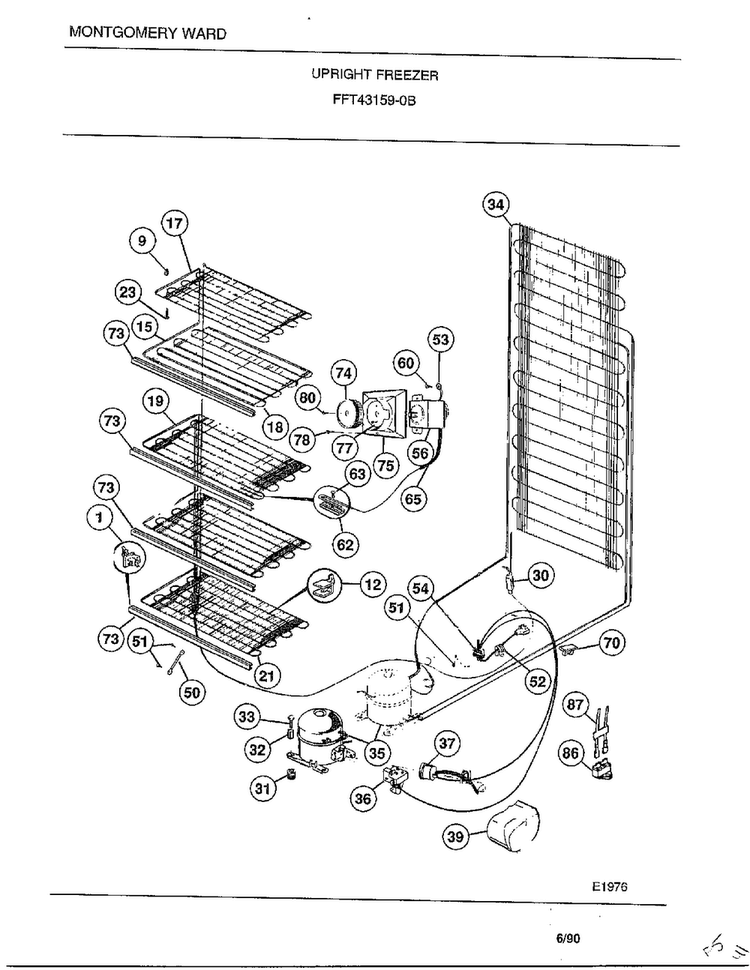 Upright Freezer Page 5 Diagram and Parts List for 43159B  Frigidaire Freezer