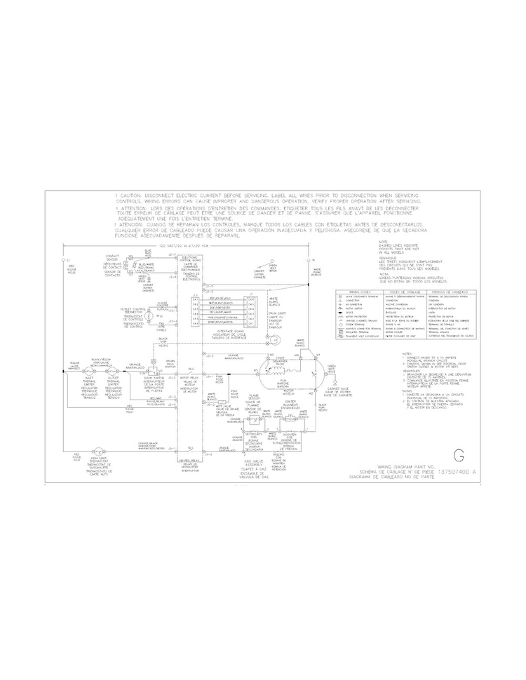 Wiring Diagram Diagram and Parts List for FASG7074NR2  Frigidaire Dryer