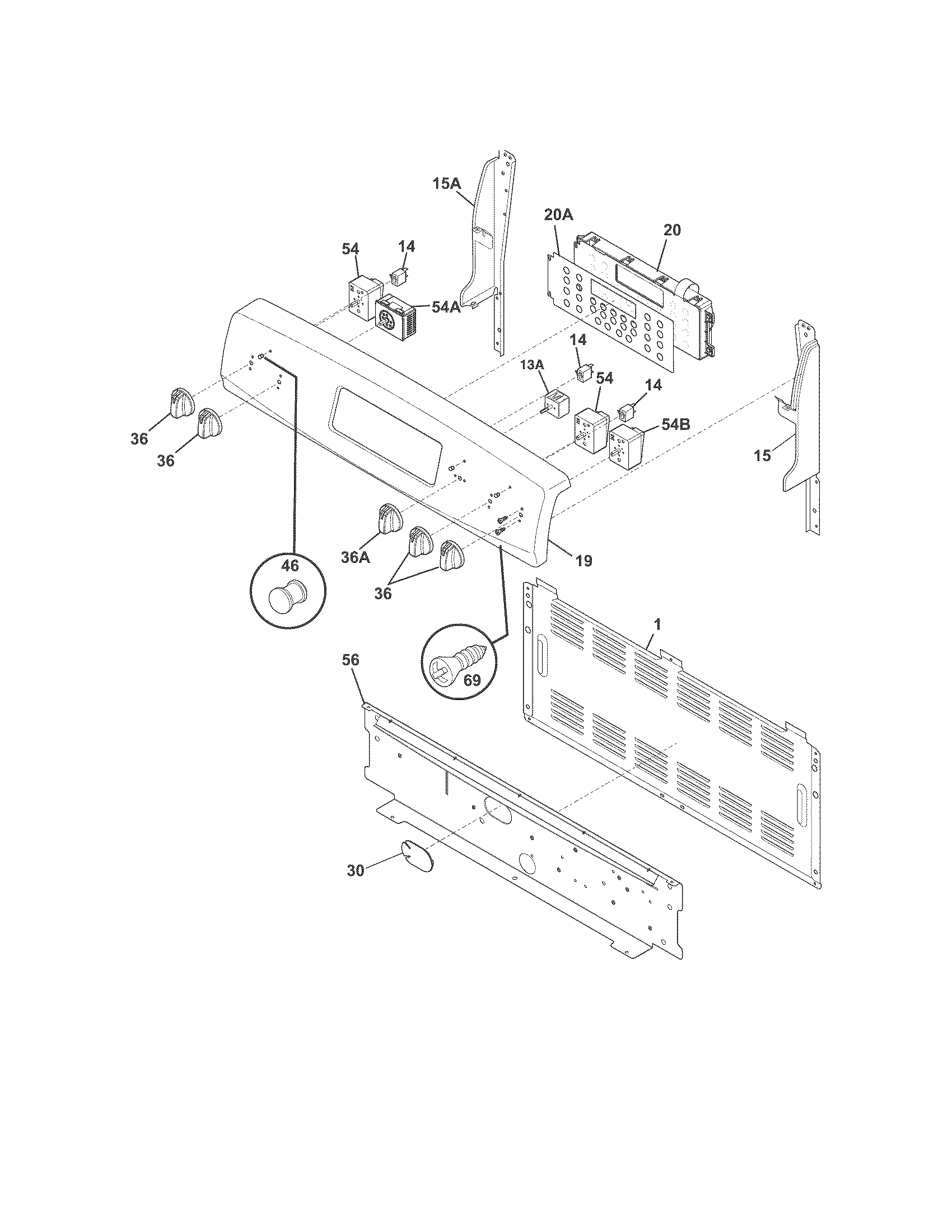 Backguard Diagram and Parts List for 79094203310  Kenmore Range