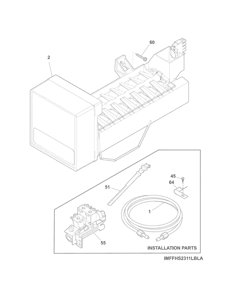 Ice Maker Diagram and Parts List for FFHS2311LBLA  Frigidaire Refrigerator