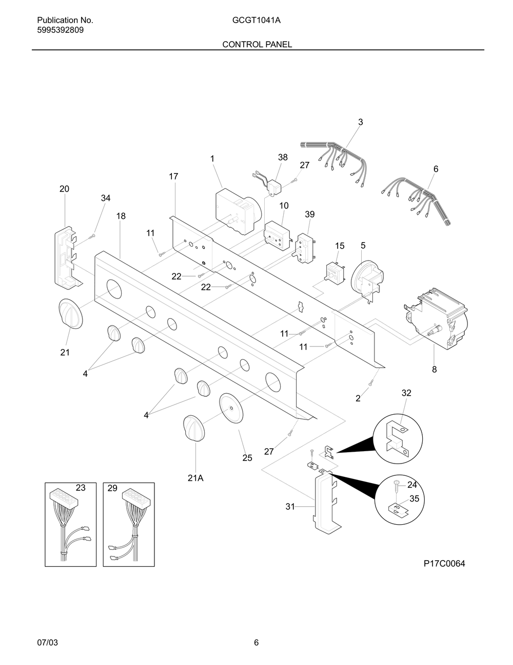 Control Panel Diagram and Parts List for GCGT1041A  Frigidaire Dryer