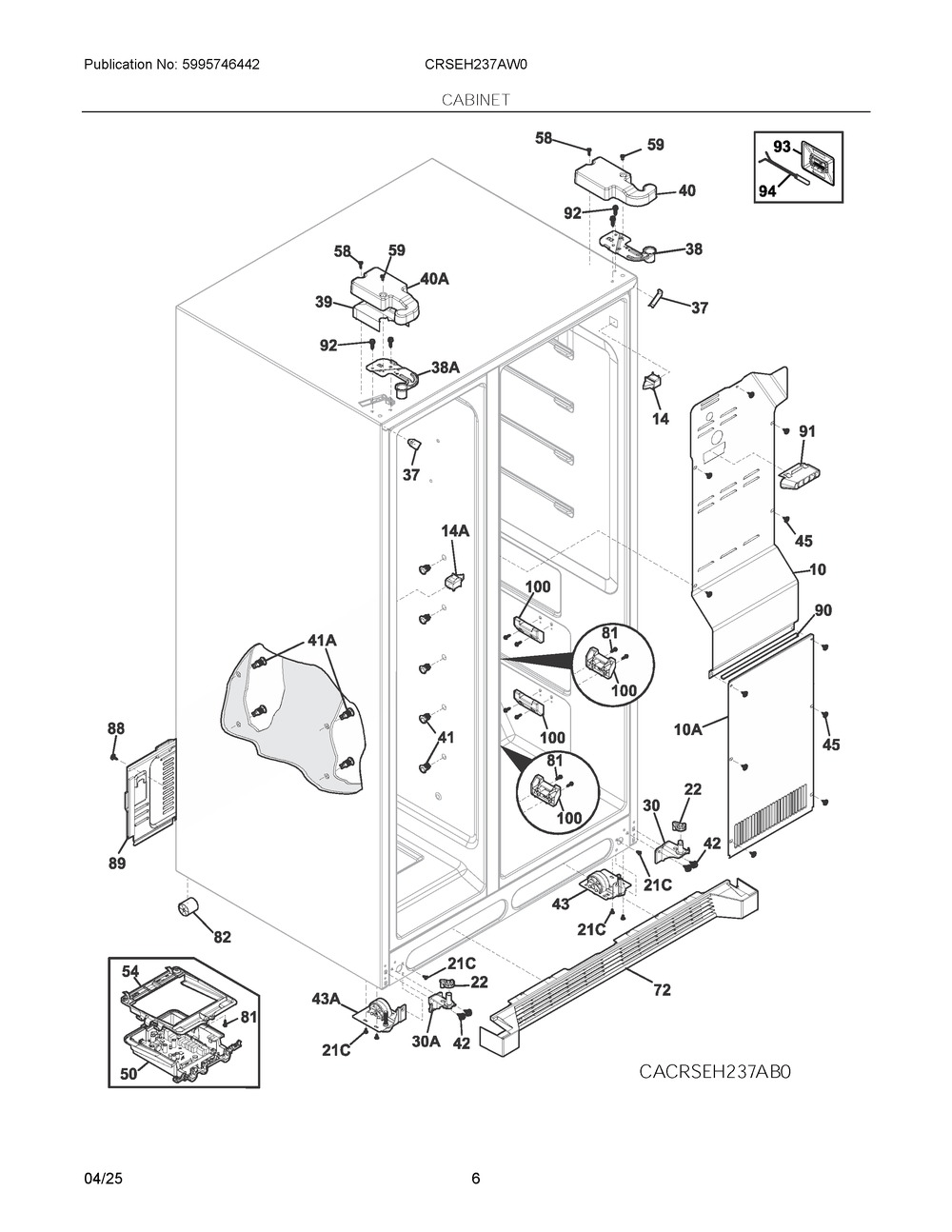 Cabinet Diagram and Parts List for CRSEH237AW0  Frigidaire Refrigerator