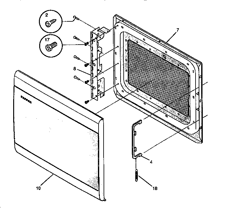Door Diagram and Parts List for SMS138T1B2 941354509 Tappan Microwave