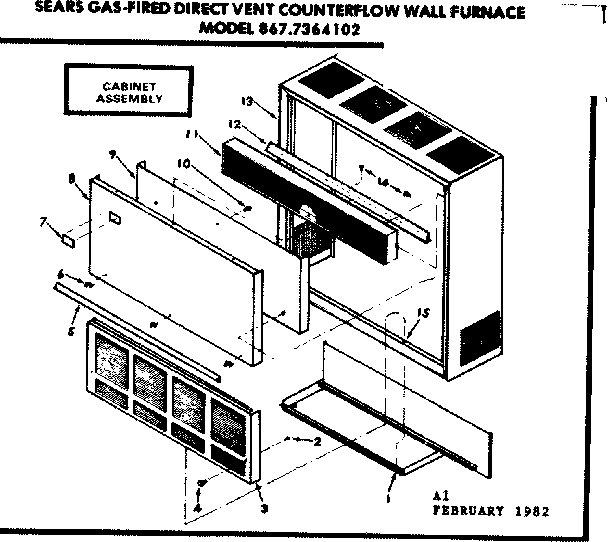 Cabinet Diagram and Parts List for 8677364102  Frigidaire Furnace