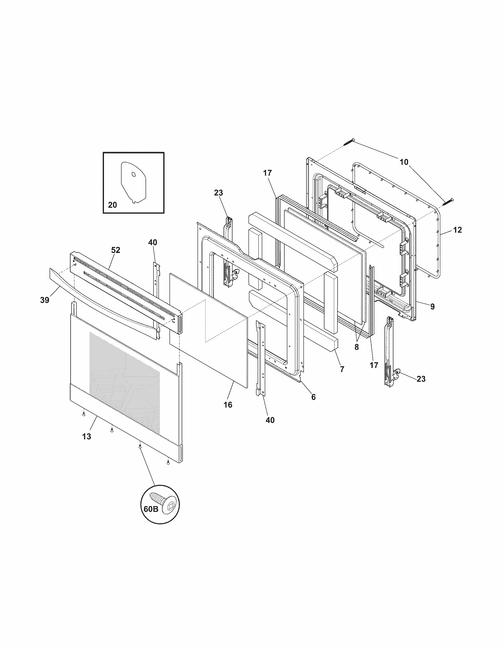 Door Diagram and Parts List for 79095053310  Kenmore Range