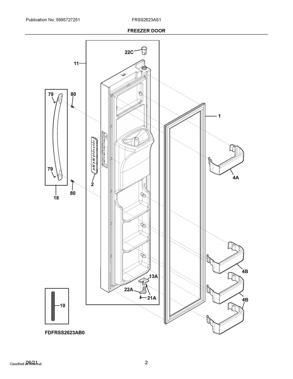 Freezer Door Diagram and Parts List for FRSS2623AS1  Frigidaire Refrigerator