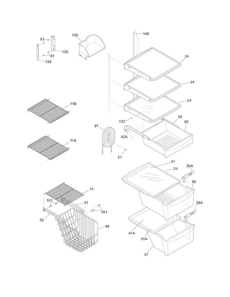 Shelves Diagram and Parts List for DFHS2313MF6  Frigidaire Refrigerator