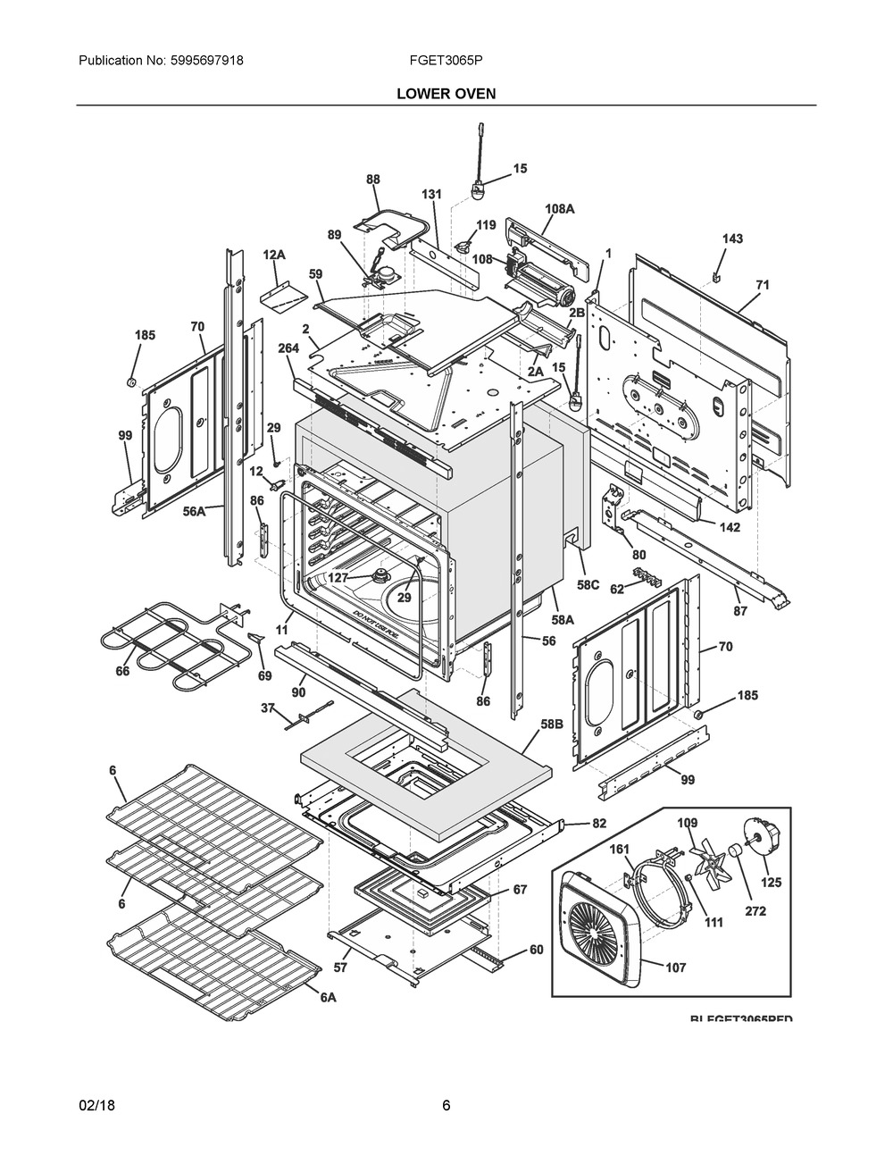 Lower Oven Diagram and Parts List for FGET3065PBE  Frigidaire Wall Oven
