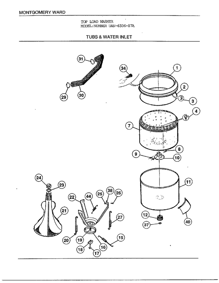 Tubs And Water Inlet Diagram and Parts List for 6506-87A  Frigidaire Washer