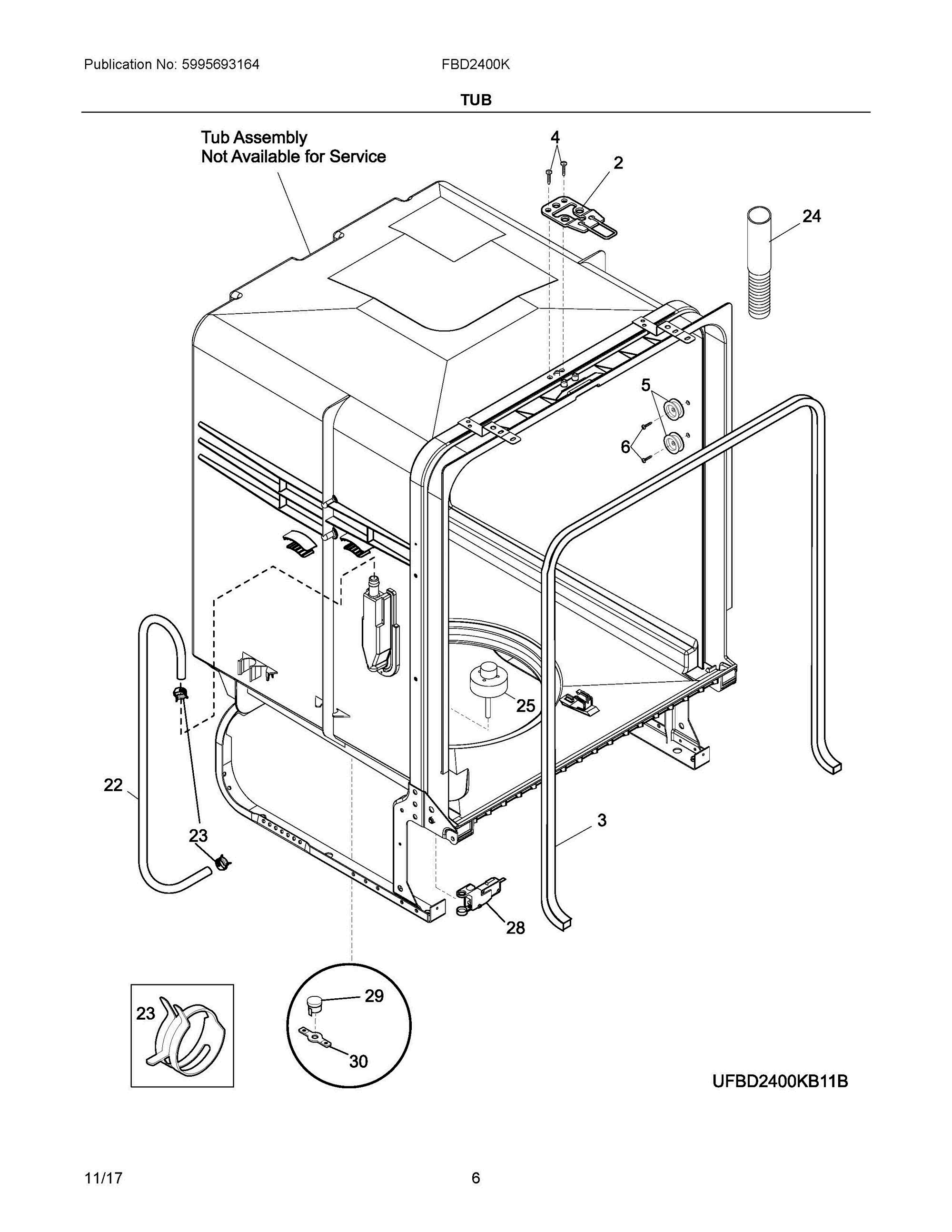 04 - TUB Diagram and Parts List for FBD2400KS9B  Frigidaire Dishwasher
