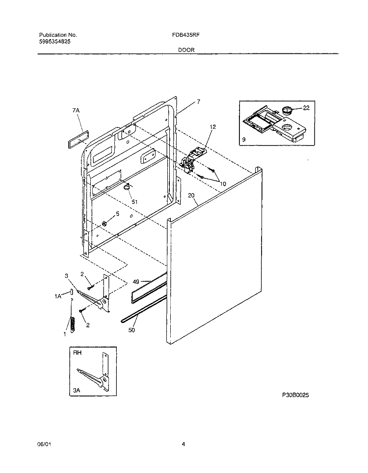DOOR Diagram and Parts List for FDB435RFS4  Frigidaire Dishwasher