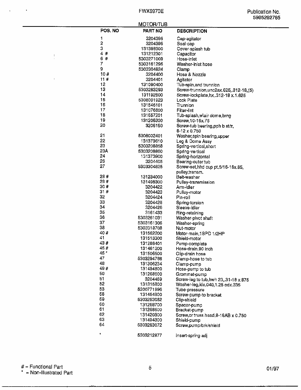 Motor/tub Page 2 Diagram and Parts List for FWX6970E  Frigidaire Washer