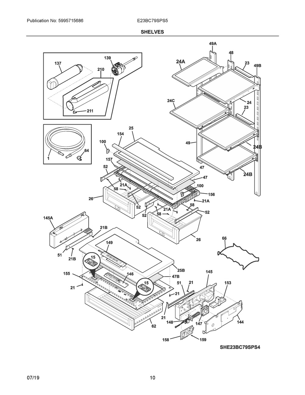 Shelves Diagram and Parts List for E23BC79SPS5  Frigidaire Refrigerator