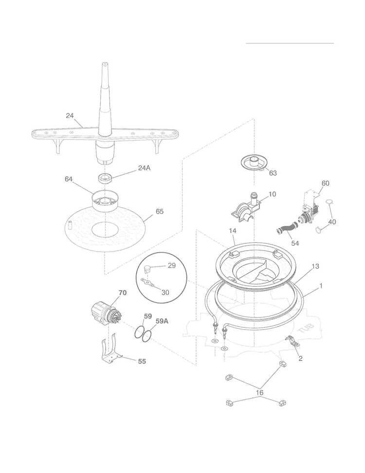 Motor & Pump Diagram and Parts List for FBD2400KQ3A  Frigidaire Dishwasher
