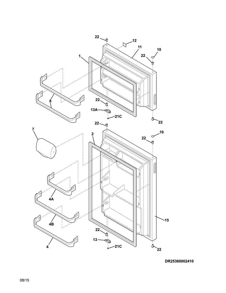 Doors Diagram and Parts List for 25360002413  Kenmore Refrigerator