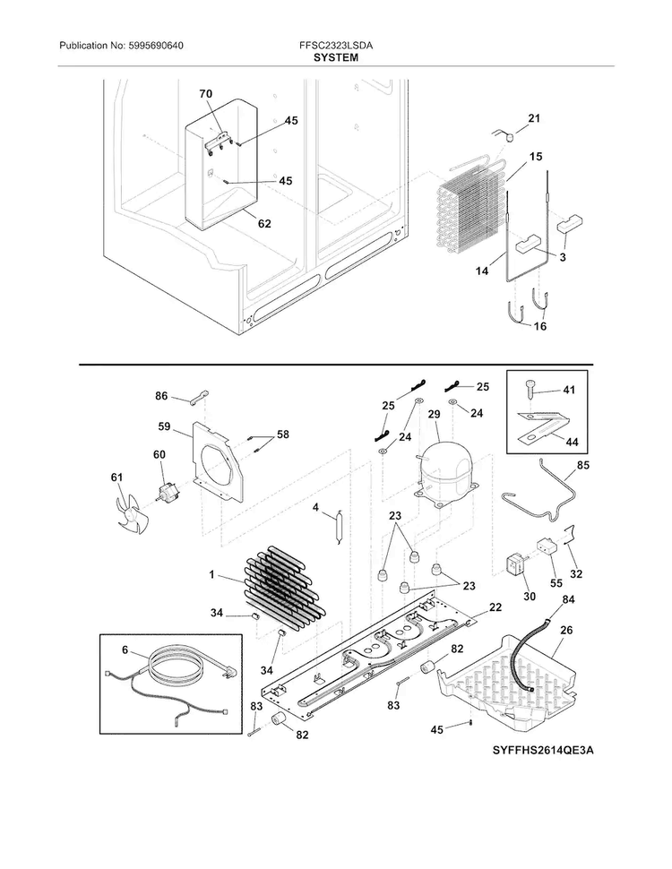System Diagram and Parts List for FFSC2323LSDA  Frigidaire Refrigerator