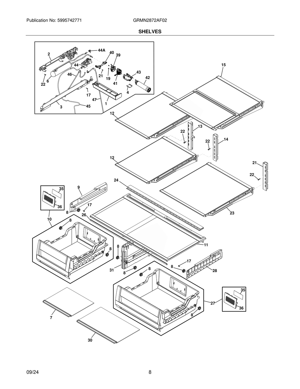 Shelves Diagram and Parts List for GRMN2872AF02  Frigidaire Refrigerator