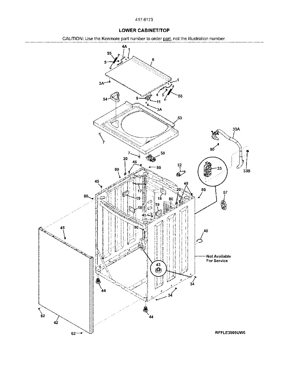 Lower cabinet/top Diagram and Parts List for 41761732810  Kenmore Washer Dryer Combo