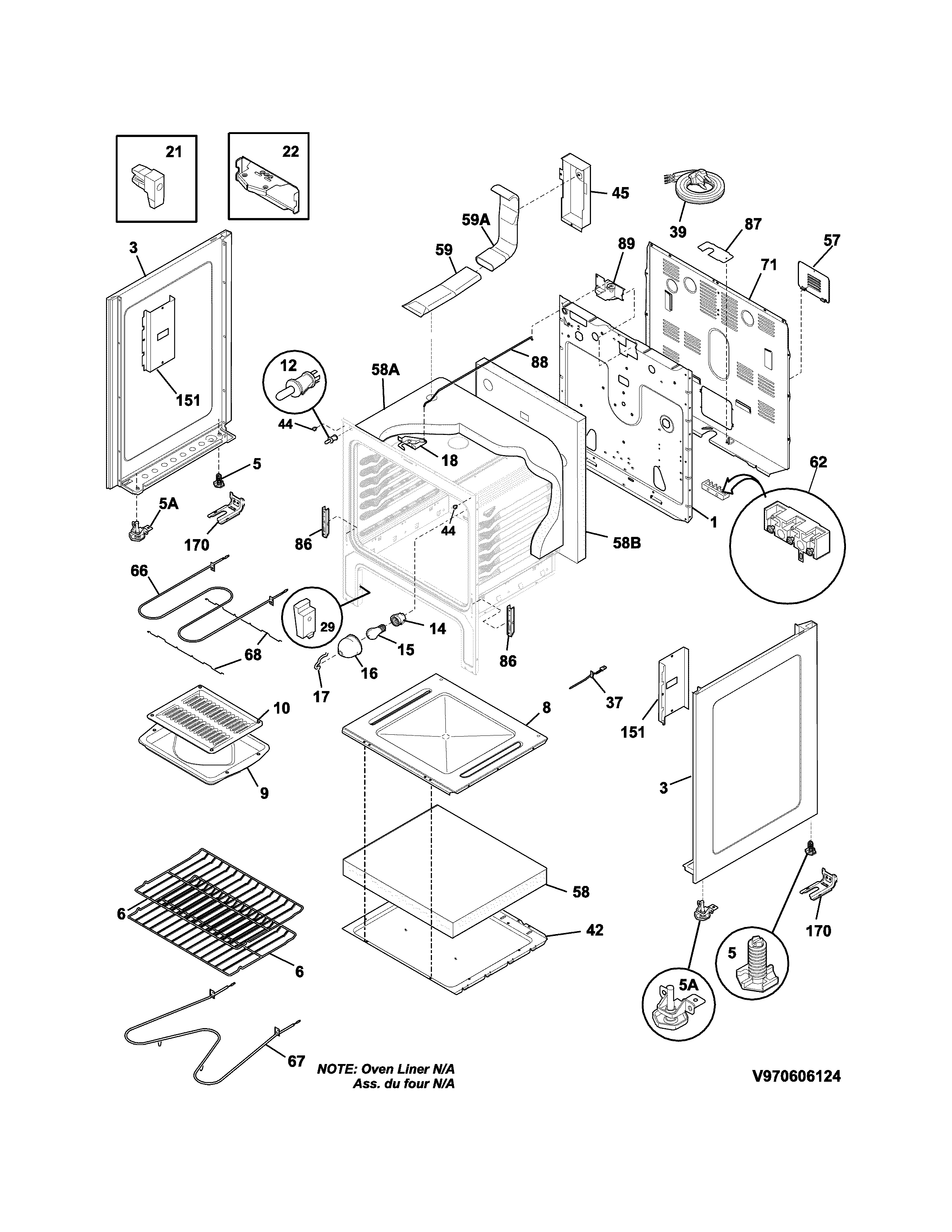 Body Diagram and Parts List for CFEF3014TWA  Frigidaire Range