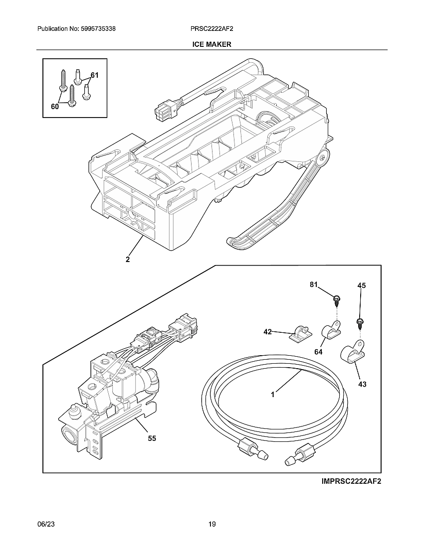 Ice Maker Diagram and Parts List for PRSC2222AF2  Frigidaire Refrigerator