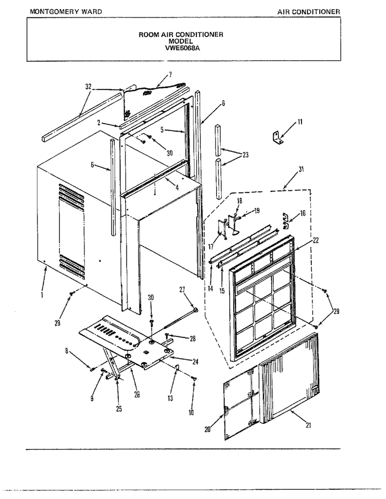 Room Air Conditioner Diagram and Parts List for 5068A  Frigidaire Air Conditioner