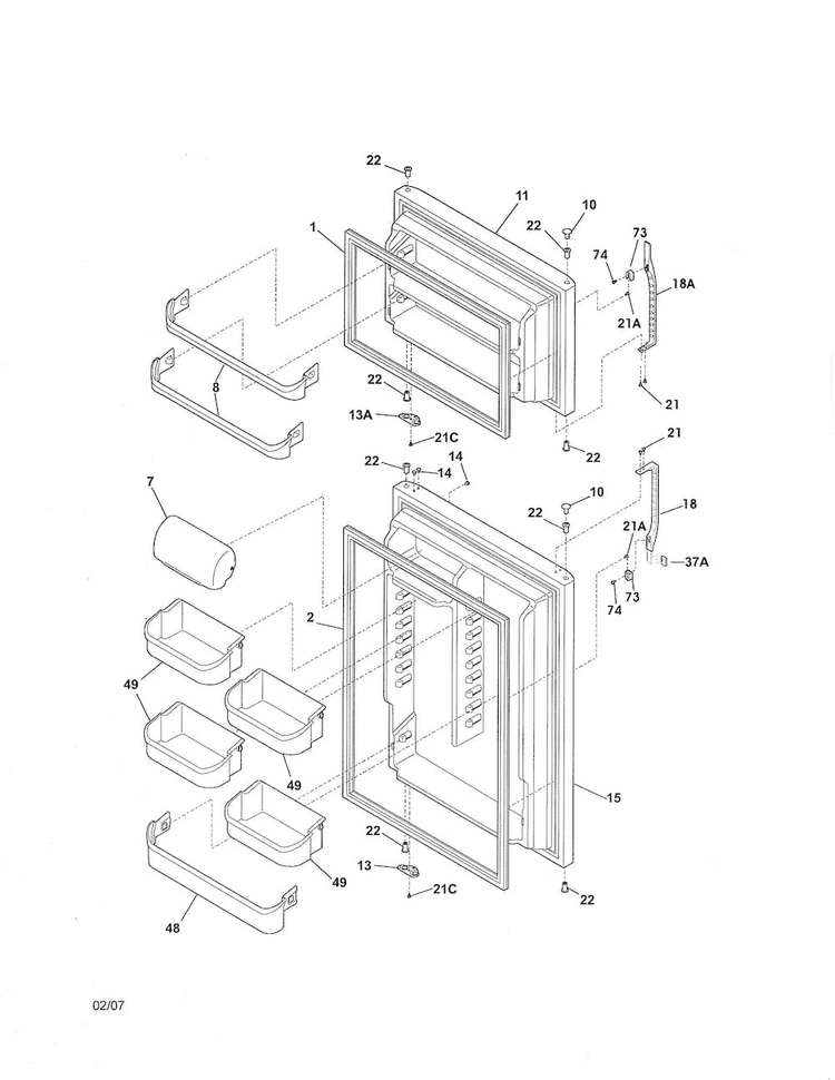Door Diagram and Parts List for 25367872505  Kenmore Refrigerator