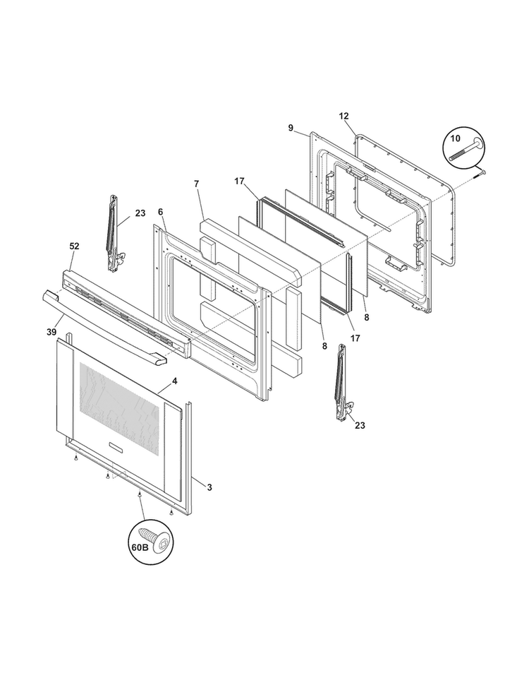 Door Diagram and Parts List for EI30GF35JSA  Electrolux Range